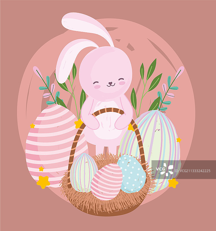 复活节可爱卡通兔子与彩蛋图片素材