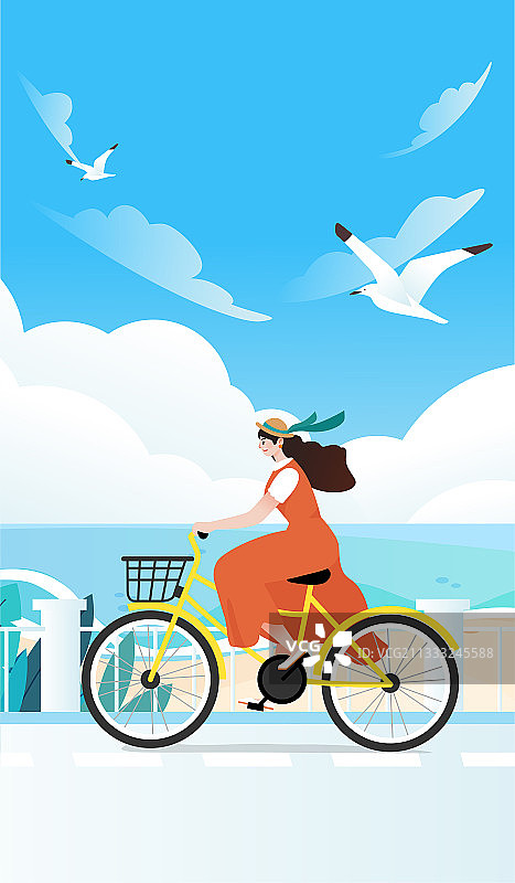 夏天海边骑车图片素材