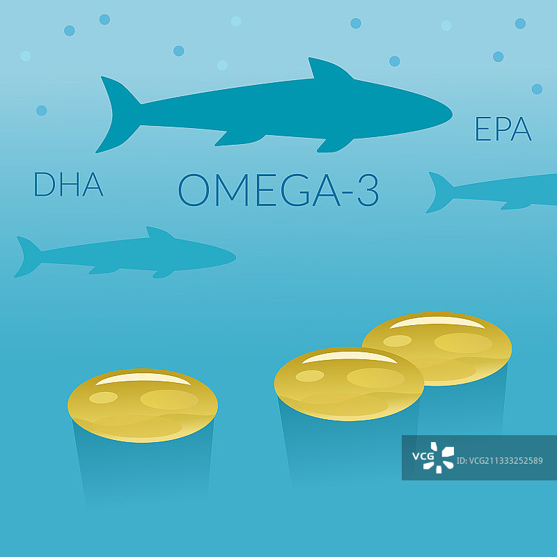 蓝色海洋背景下的Omega 3胶囊图片素材