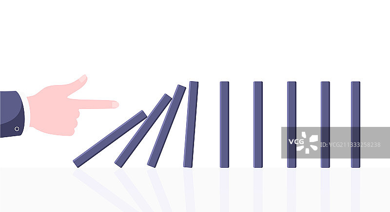 多米诺效应商业概念：手启动连锁反应图片素材