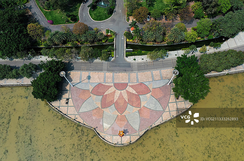 广东省东莞市桥头镇莲湖公园航拍图片素材