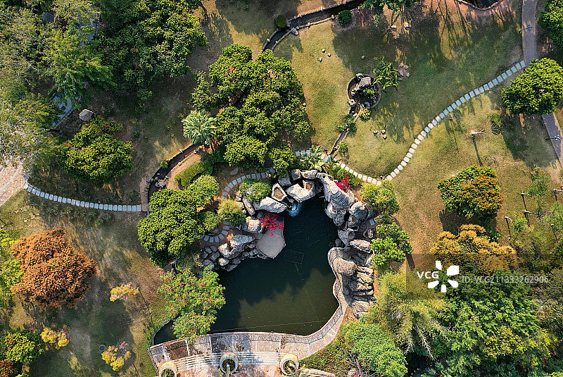 广东省东莞市黄江镇人民公园航拍图片素材