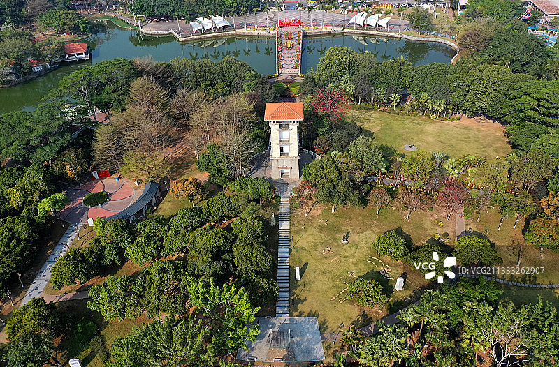 广东省东莞市黄江镇人民公园航拍图片素材
