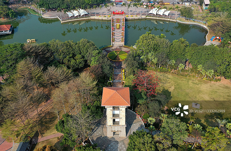 广东省东莞市黄江镇人民公园航拍图片素材