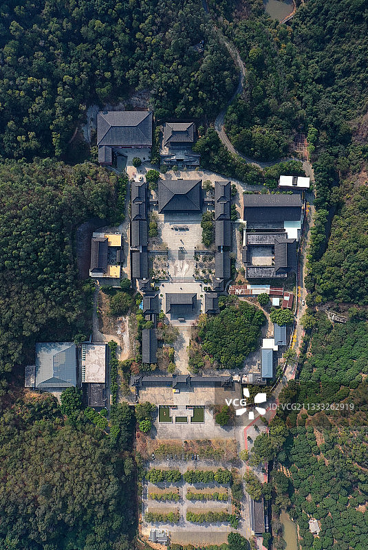 广东省东莞市黄江镇宝山森林公园芙蓉寺航拍图片素材