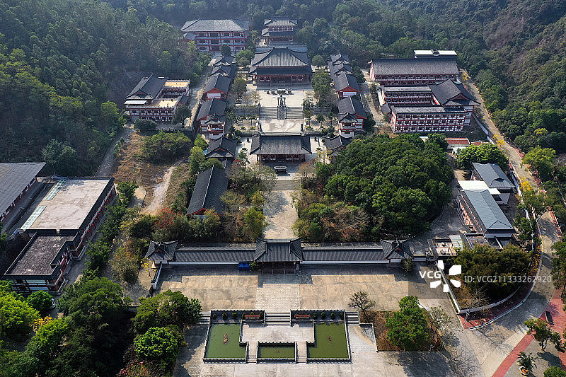 广东省东莞市黄江镇宝山森林公园芙蓉寺航拍图片素材
