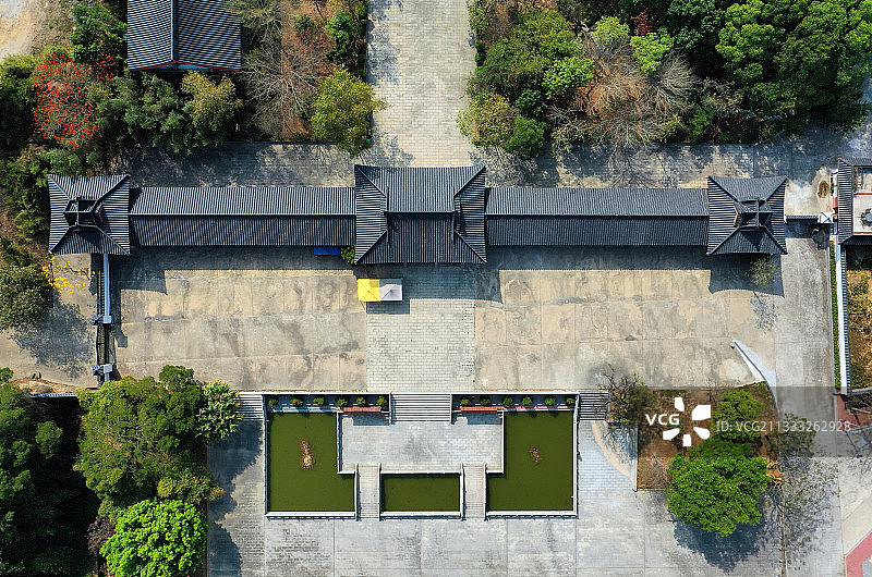广东省东莞市黄江镇宝山森林公园芙蓉寺航拍图片素材