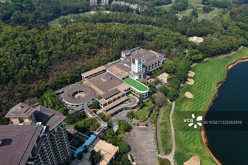 广东省东莞市塘厦镇大屏嶂森林公园观澜湖高尔夫球会航拍图片素材