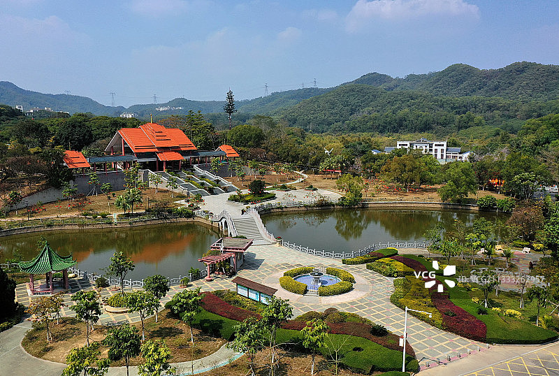 广东省东莞市塘厦镇大屏嶂森林公园观澜湖高尔夫球会航拍图片素材