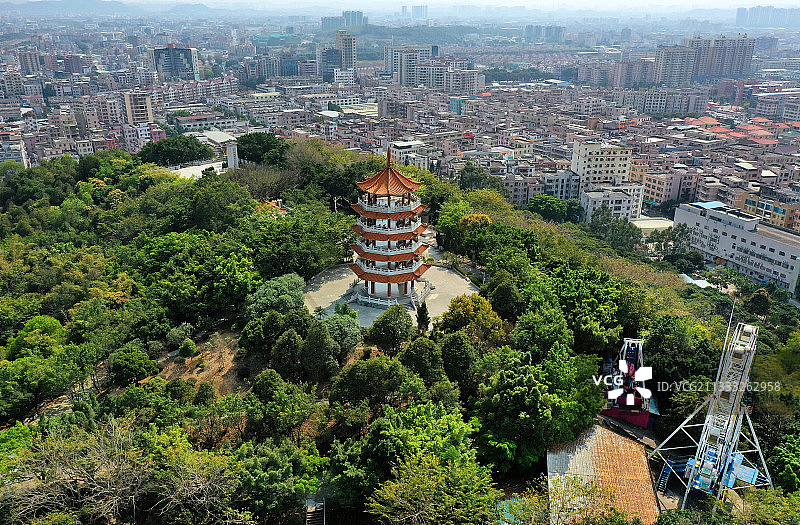 广东省东莞市塘厦镇塘厦观光公园消防主题公园航拍图片素材