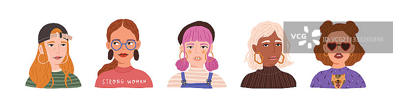 不同年轻现代女性肖像图片素材