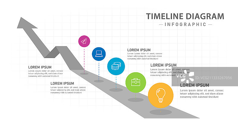 带有路线图的五步时间线信息图图片素材