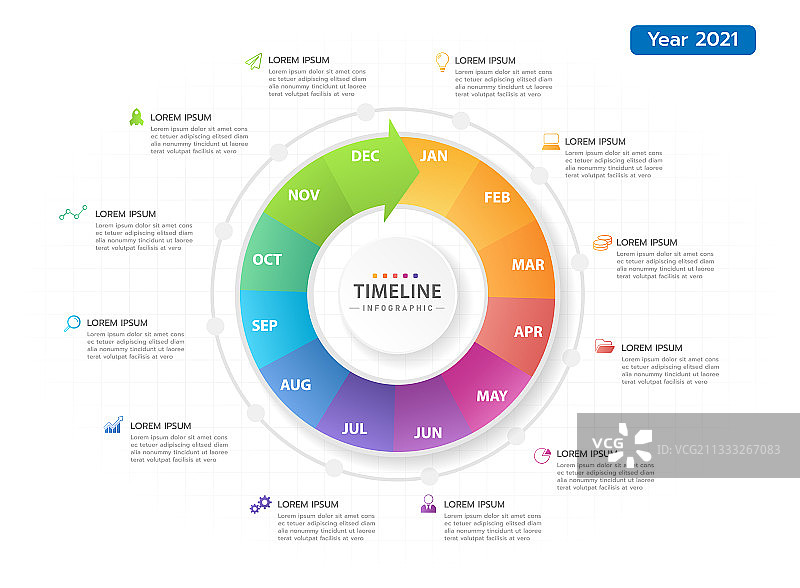 带有甘特图的信息图圆形时间轴日历图片素材