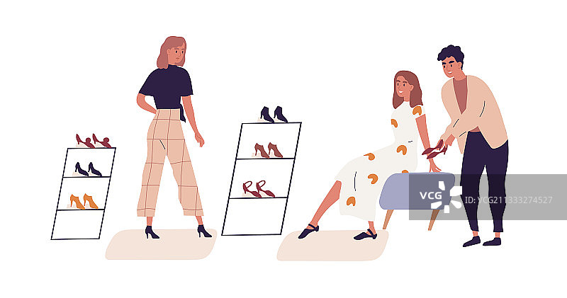 在零售鞋店购物的女子图片素材