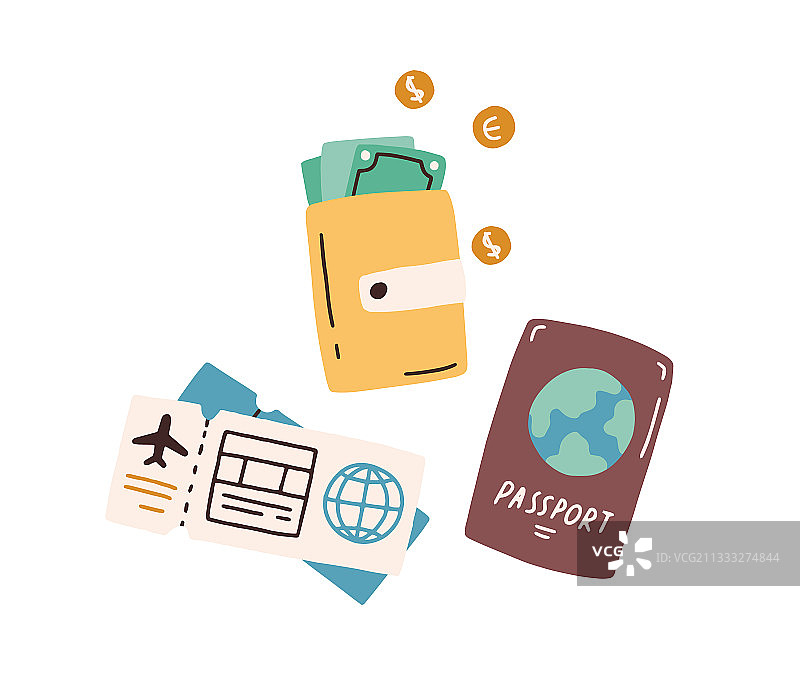 游客物品：护照、钱包和现金图片素材