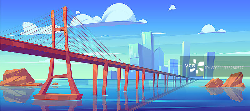 现代城市天际线与低水位桥梁图片素材