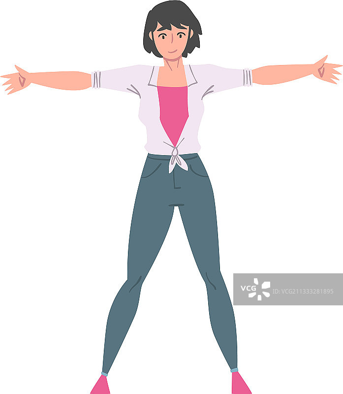 年轻女子身穿休闲装与某人站在一起图片素材