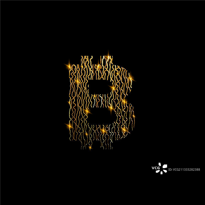 黑色背景上金色线条结构的比特币符号图片素材