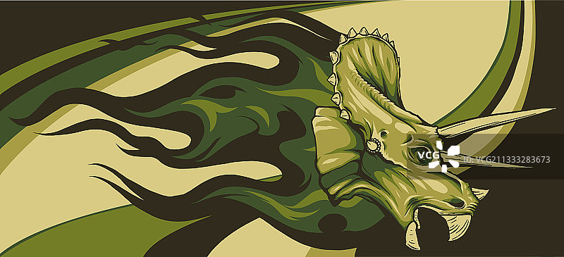 带火焰的三角龙恐龙头部图片素材