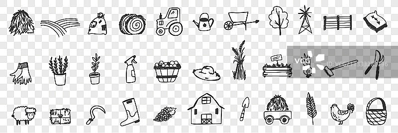 农业工具和设备涂鸦合集图片素材