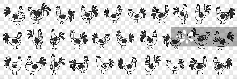 母鸡和公鸡涂鸦合集图片素材