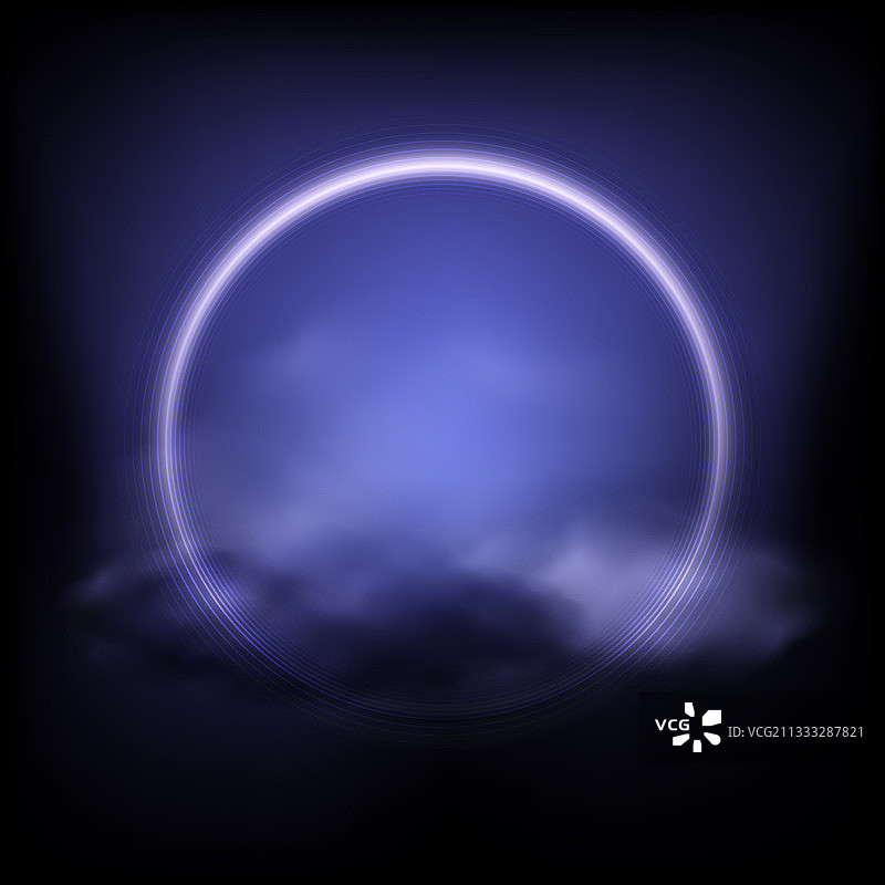 带云朵的霓虹圆形框架图片素材