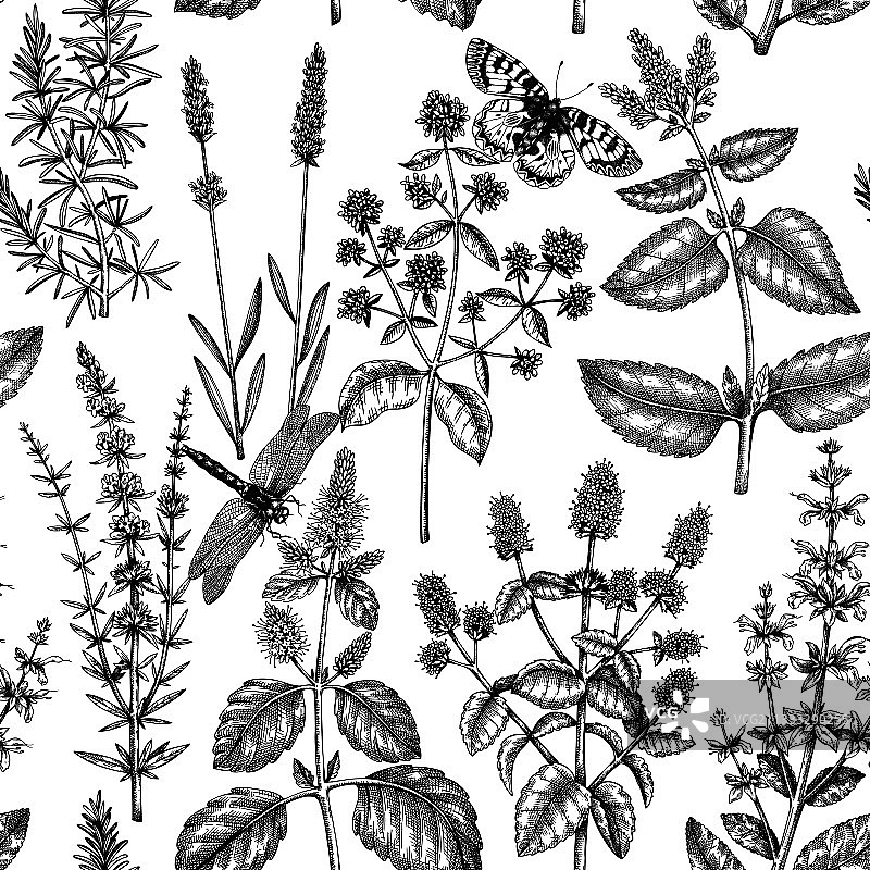 手绘薄荷润唇膏无缝图案图片素材