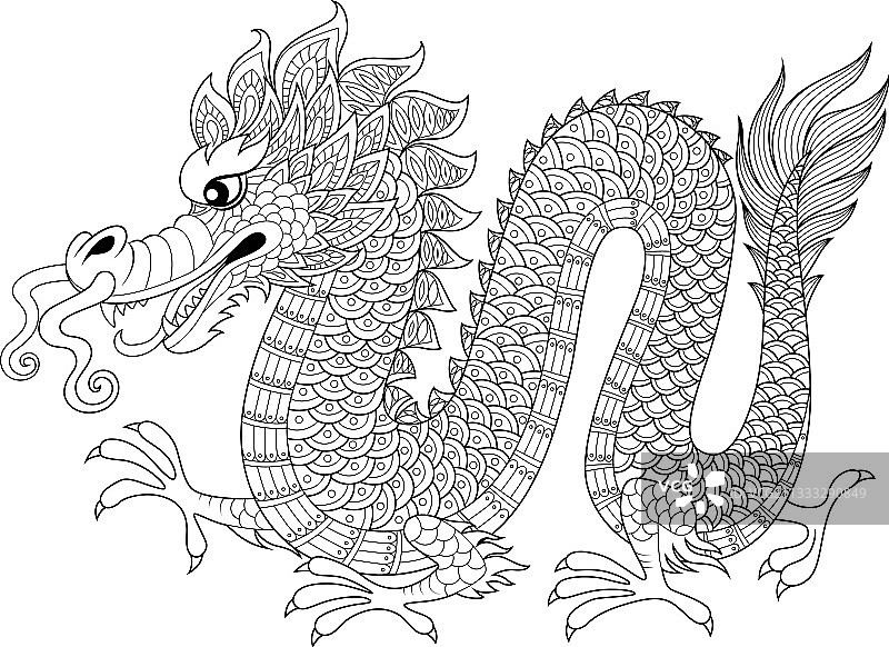 禅绕画风格的中国龙图片素材