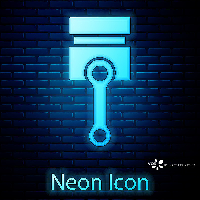 发光霓虹灯引擎活塞图标，砖墙背景图片素材