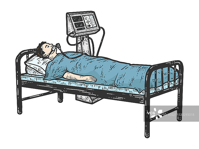 连接呼吸机的新冠病毒患者图片素材