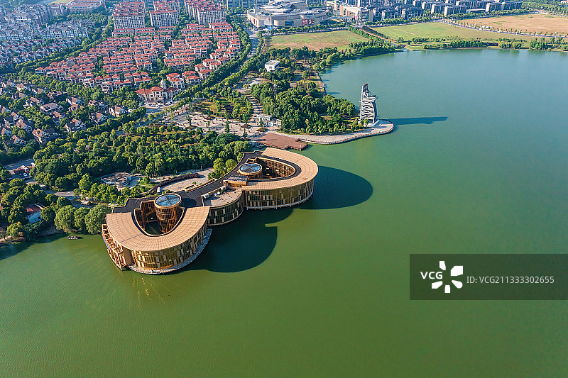 江苏，苏州青剑湖风光，航拍图片素材