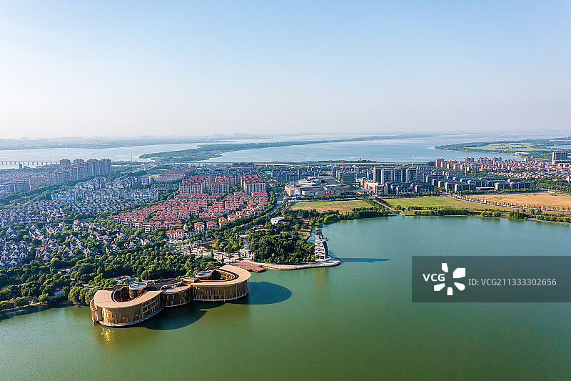 江苏，苏州青剑湖风光，航拍图片素材