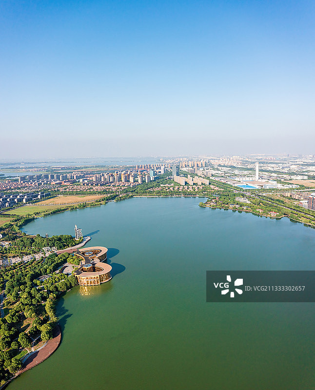 江苏，苏州青剑湖风光，航拍图片素材