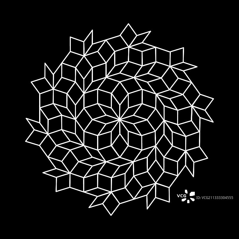 拼花地板和彭罗斯镶嵌图案（黑色）图片素材