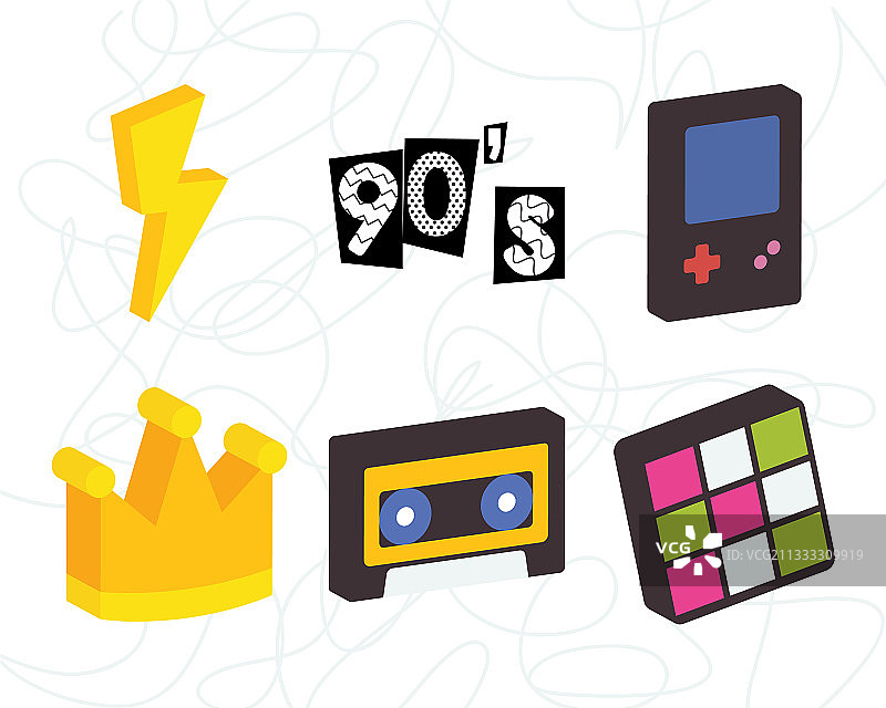 雷电与90年代图标集彩色设计图片素材
