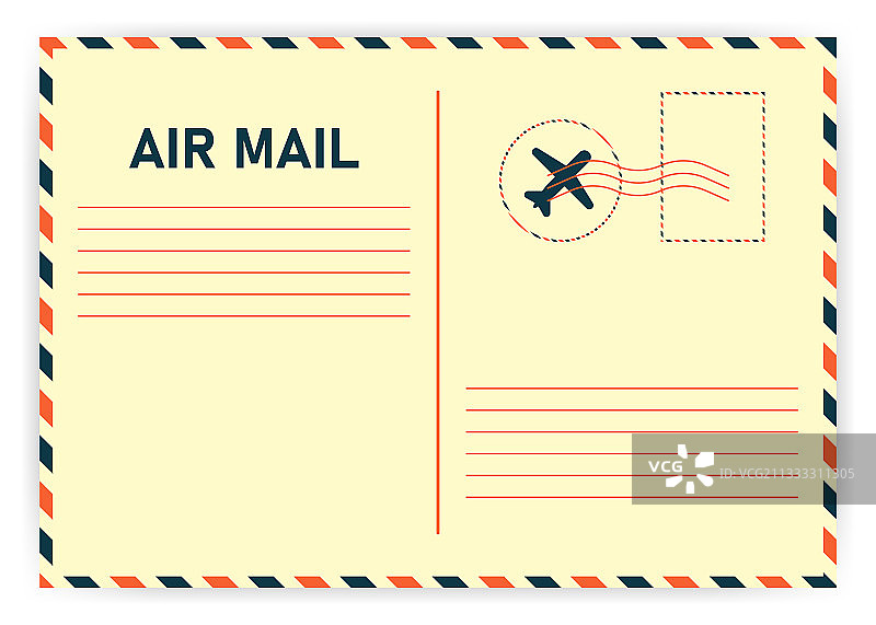 白色背景上的逼真复古航空邮件图片素材