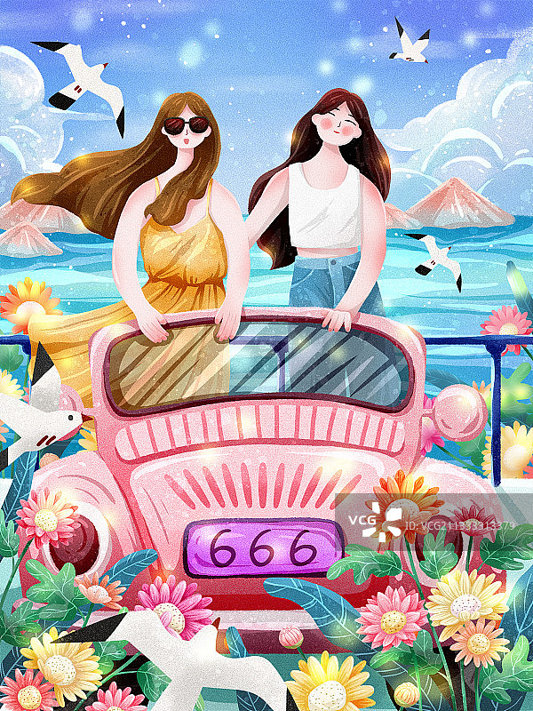 夏季和闺蜜去旅游图片素材