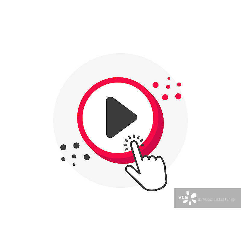 手指针点击红色3D圆形播放按钮图片素材