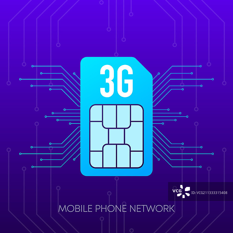 渐变背景上的3G手机网络SIM卡标志图片素材