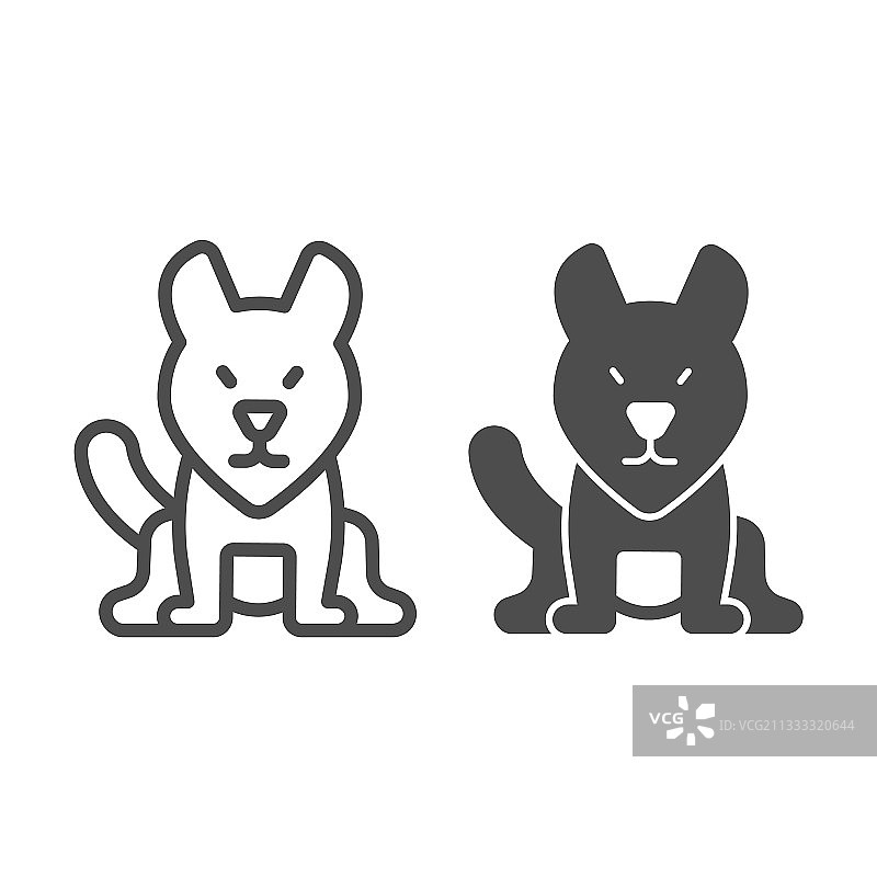 家畜看门狗线型和实体图标图片素材