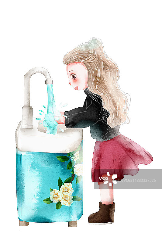 女孩勤洗手插画元素图片素材