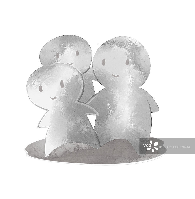 水彩黑白小人人群插画图片素材