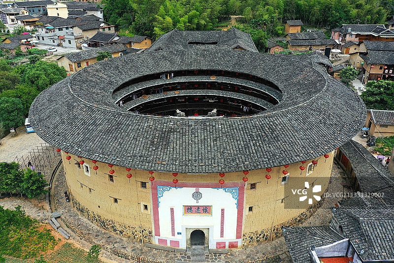 福建省漳州市福建土楼南靖景区云水谣景区怀远楼航拍图片素材