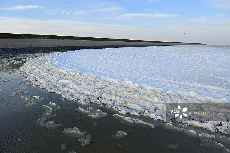 瓦登海冰景，2013年3月，特塞尔岛，北海，荷兰北荷兰省图片素材