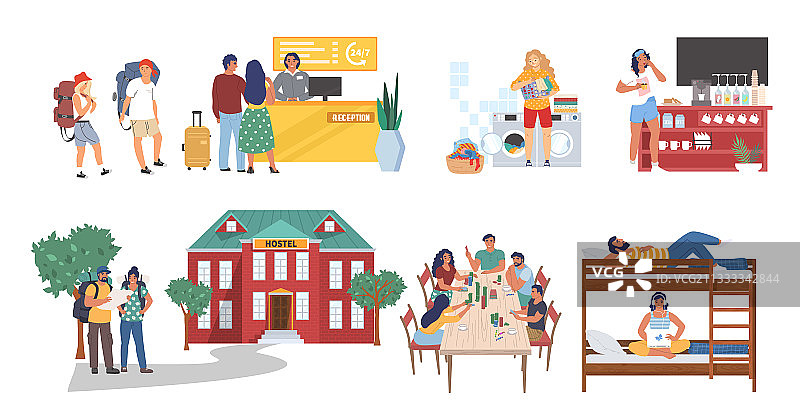 旅馆卡通人物扁平化隔离图片素材