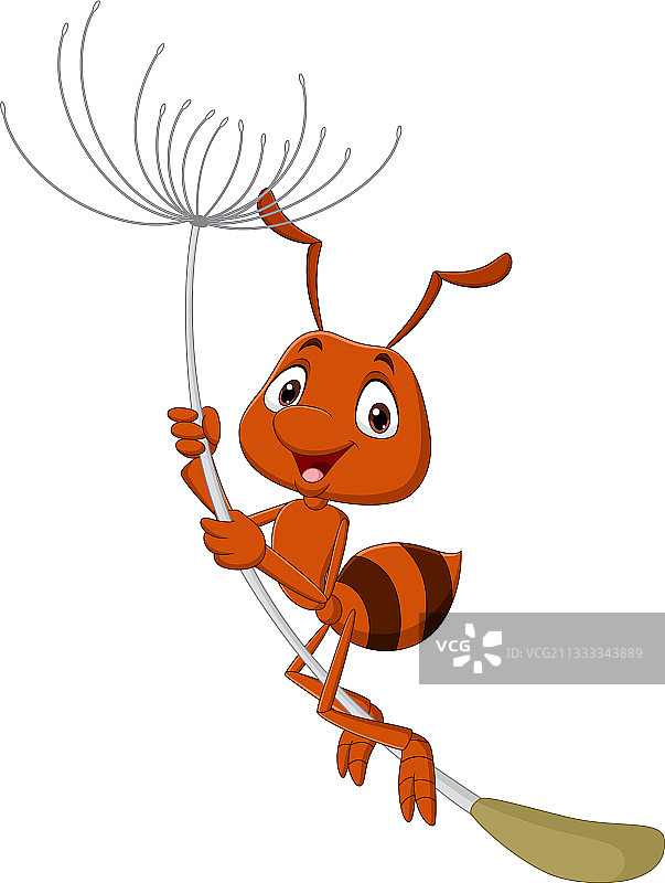 飞舞的可爱蚂蚁卡通与蒲公英图片素材