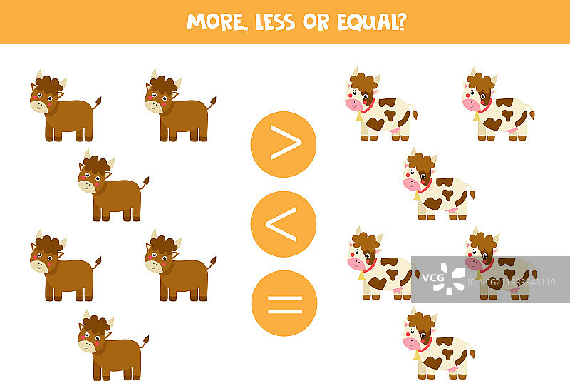 卡通牛和公牛的多少等于图片素材