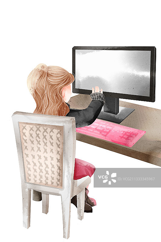 女孩上网聊天插画图片素材