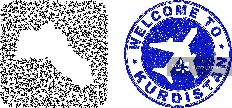 库尔德斯坦地图航空刮痕印章图片素材
