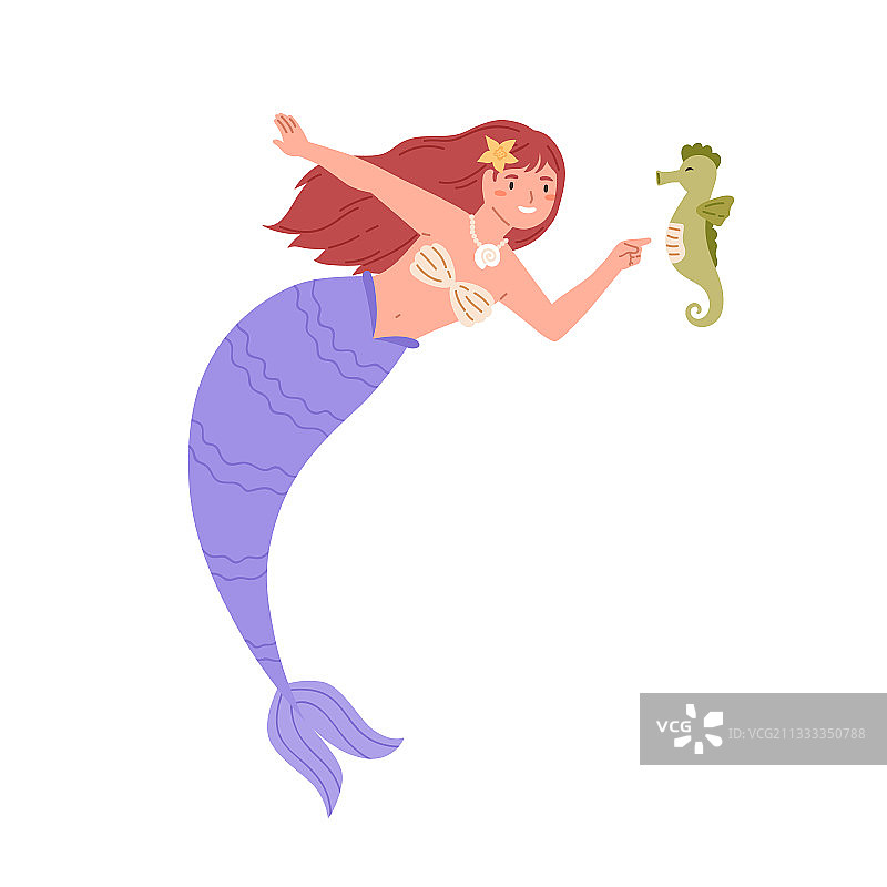 长红发美人鱼图片素材